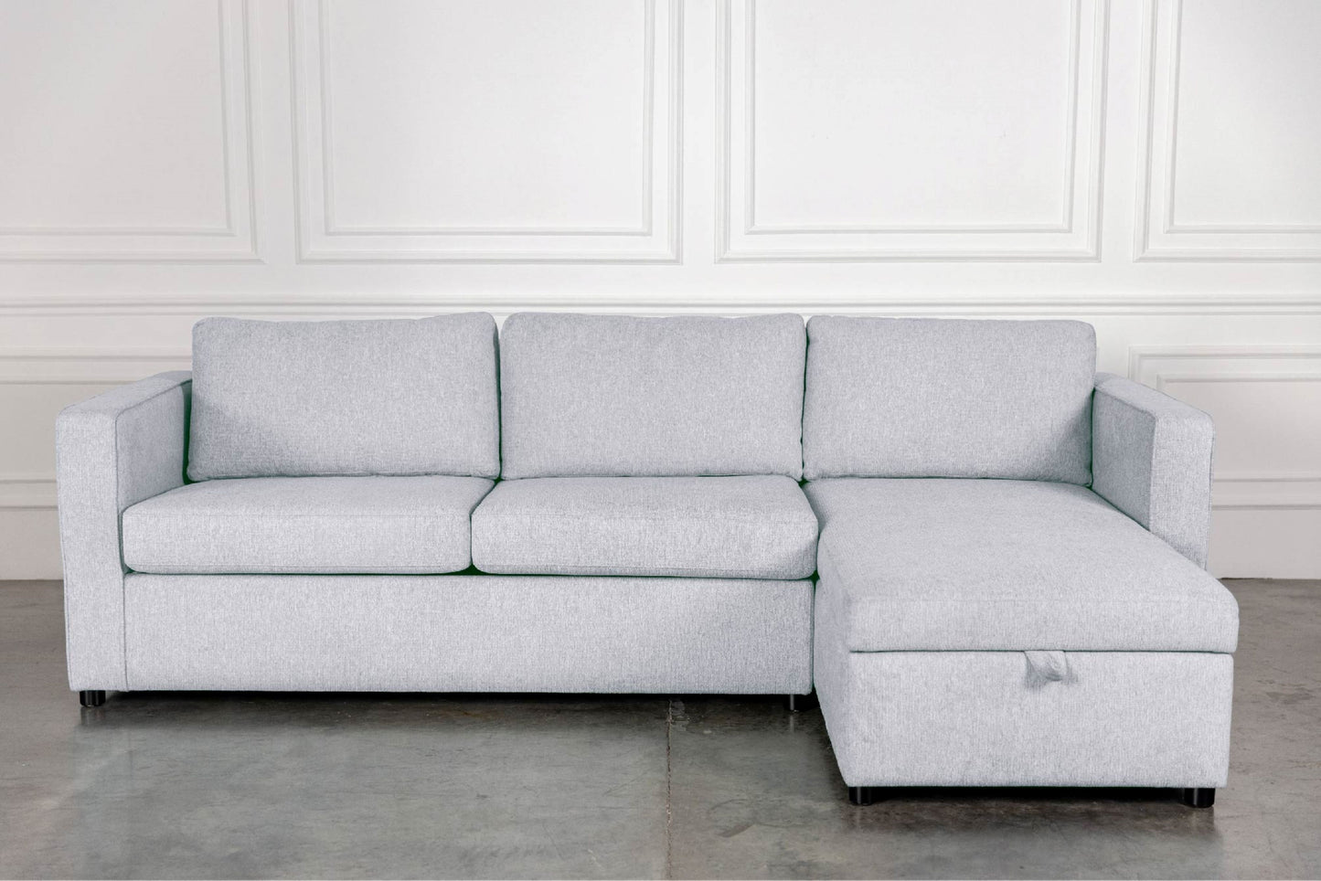 Light grey 3-seater l-shape comeover sofa bed with storage