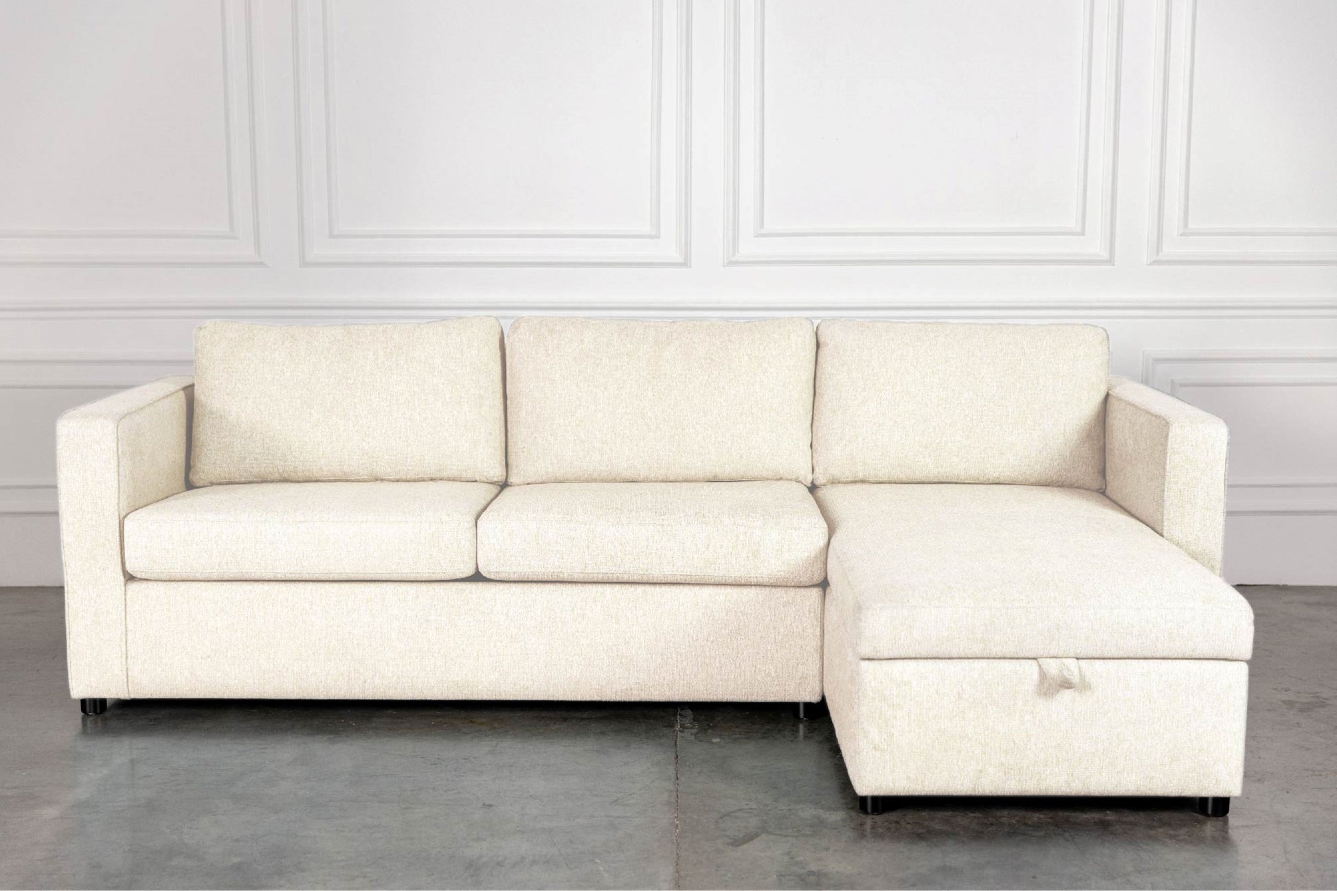 Off white 3-seater l-shape comeover sofa bed with storage